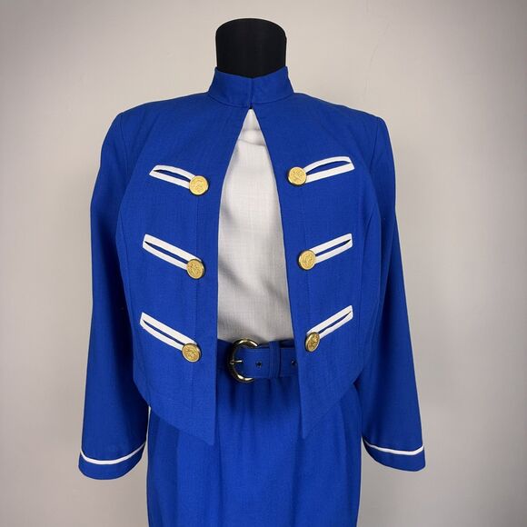 80s Military Marching Band Style w/ Cropped Jacket & Dress 2-Piece Set - Picture 2 of 11